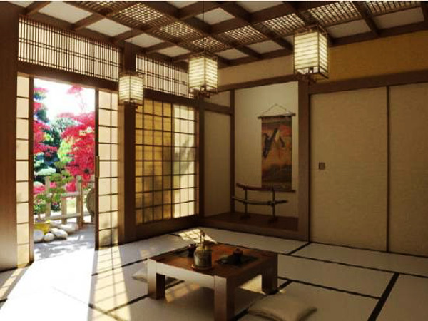 Японский стиль в интерьере.Пример оформления потолка